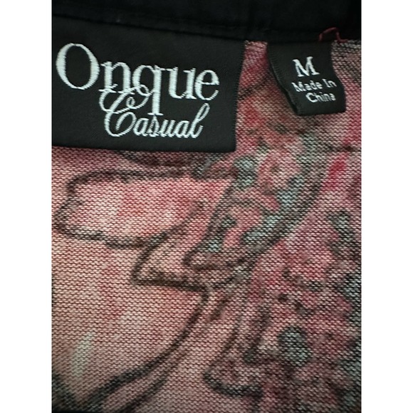 Onque Floral Zip Front Cardigan Size M Casual Red, Pink and Black - Picture 4 of 5
